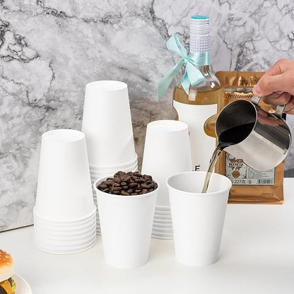 12 oz Disposable Paper Coffee Cups [1000 Pack], White Hot Paper Cups, Thickened Design for Bistros, Parties, and Events