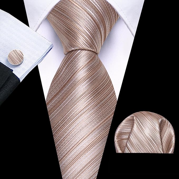 Barry.Wang Tie Sets for Men Silk Solid Necktie Stain Ties Handkerchief Pocket Square Cufflinks Wedding Business Dyed