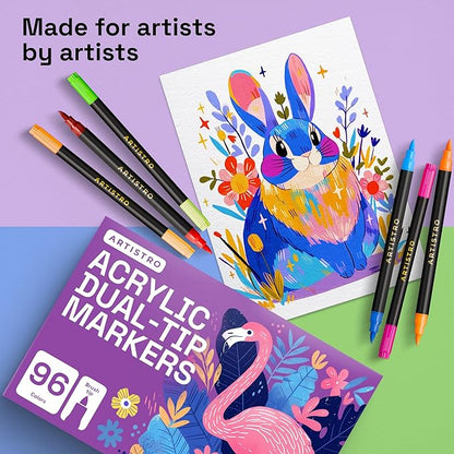 ARTISTRO Paint Markers - Acrylic Pens for Rock, Glass, Fabric, DIY - Art Supplies - 24 Dual Brush Tip Markers