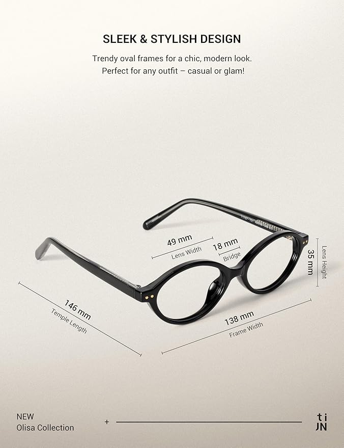 TIJN Olisa Blue Light Blocking Glasses for Women Men,Oval Glasses Frame Bluelight Glasses for Gaming/Computer/Screen