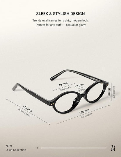 TIJN Olisa Blue Light Blocking Glasses for Women Men,Oval Glasses Frame Bluelight Glasses for Gaming/Computer/Screen