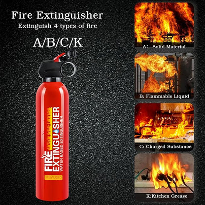 Fire Extinguisher for Home, 4Pack Car Fire Extinguishers with Mount, 4 in 1 Portable Kitchen Fire Extinguishers for A, B, C, K Category, 620ml Mini Water-Based Fire Extinguisher for Car Truck Boat