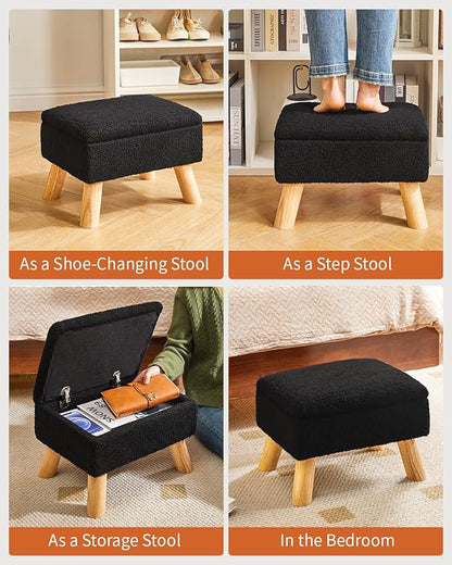 YMYNY Storage Ottoman, Footstool, Small Foot Stool with Sturdy Wood Legs Stool, Foot Rest with Padded Seat, for Living Room Bedroom Couch Enterway 15.75''D×11.81" W×11.02" H Black UHBD042B