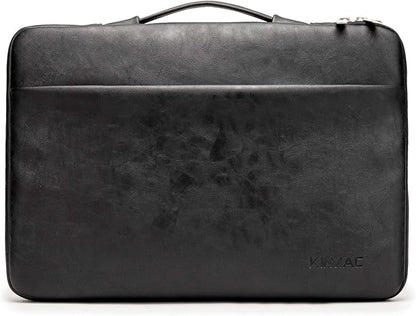 Kinmac 360 Degree Protective Laptop Sleeve Case Bag with Handle for MacBook Air 15 inch and 15 inch-15.6 inch HP Lenovo Dell ASUS Acer Notebook Computer (Black PU)