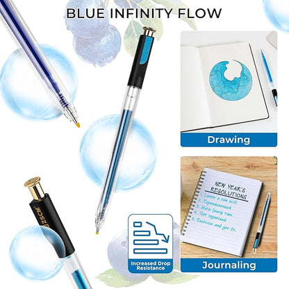 Retractable Glitter Gel Pens, 12 Colors Large Capacity Blue Glitter Metallic Gel Ink Pen, 1 mm Fine Point Smooth Writing Color Pens for Adult Coloring Book Note Taking Aesthetic Art Supplies
