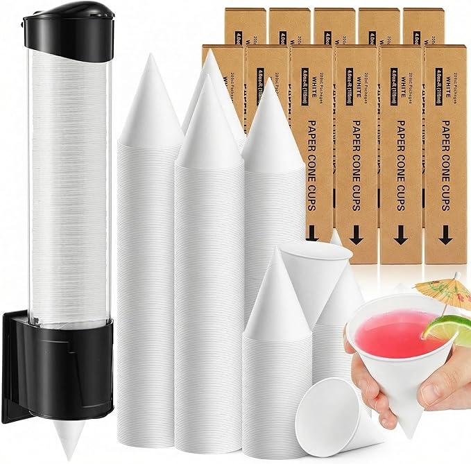 Roshtia 2200 Pcs 4 oz Snow Cone Cups Paper Thicken Disposable with 1 Cups Dispenser Pull Type Wall Mount Cup Holder Paper for Restaurants, Home, and Office, and Shaved Ice, Cold (White)