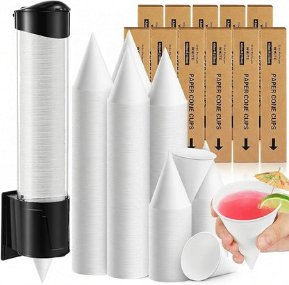 Roshtia 2200 Pcs 4 oz Snow Cone Cups Paper Thicken Disposable with 1 Cups Dispenser Pull Type Wall Mount Cup Holder Paper for Restaurants, Home, and Office, and Shaved Ice, Cold (White)