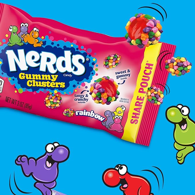 Nerds Gummy Clusters Candy, Rainbow, Springtime Easter Candy, 3 Ounce Pouches (Pack of 24)