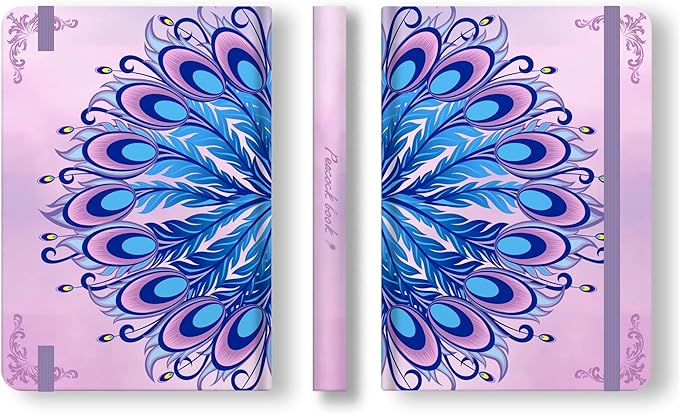 TIEFOSSI A5 Journal Notebook-College Lined Ruled Hardcover Journals for Writing Women-100gsm Thick Paper 224 Numbered Pages-Peacock Feather Embossed Journal-Daily Journal for Writing
