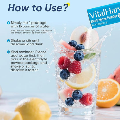 VitalHarvest 36 Sticks Electrolytes Powder Packets Sugar Free Hydration Packets Electrolyte Liquid Daily IV Drink Mix with Blueberry, Low Sodium, 0 Calorie