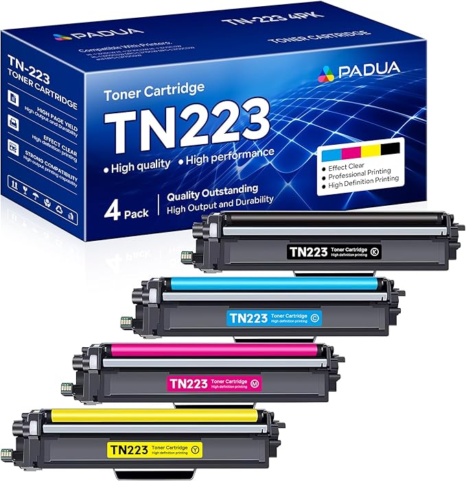 TN223 Toner Compatible TN-223BK/C/M/Y Toner Cartridge Replacement for Brother TN 223 HL-L3230CDW HL-L3210CW HL-L3270CDW HL-L3290CDW MFC-L3710CW MFC-L3750CDW MFC-L3770CDW Printer Toner (4 Pack)