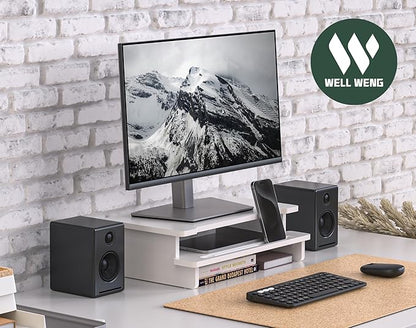 Monitor Stand Monitor Stand Riser for Desk,Wood Desk Shelf Storage Organizer with Phone Tablet Holder (16.5 Inch, White)