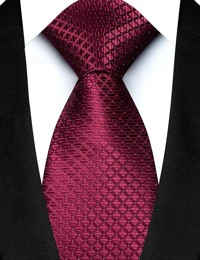 JEMYGINS Mens Solid Color Plaid Tie and Lapel Pin Necktie Pocket Square and Tie Clip with Sets for Business Casual 4PCS