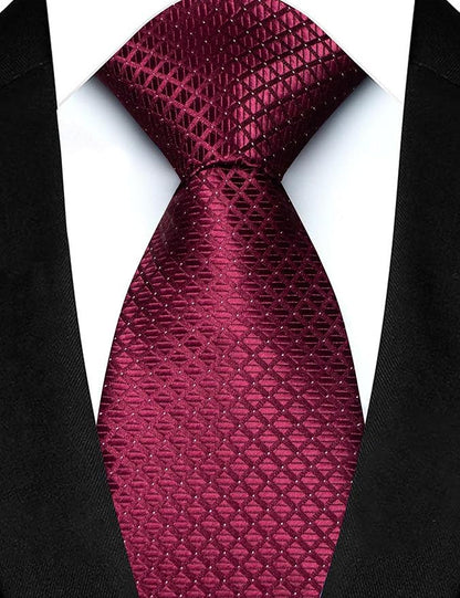 JEMYGINS Mens Solid Color Plaid Tie and Lapel Pin Necktie Pocket Square and Tie Clip with Sets for Business Casual 4PCS