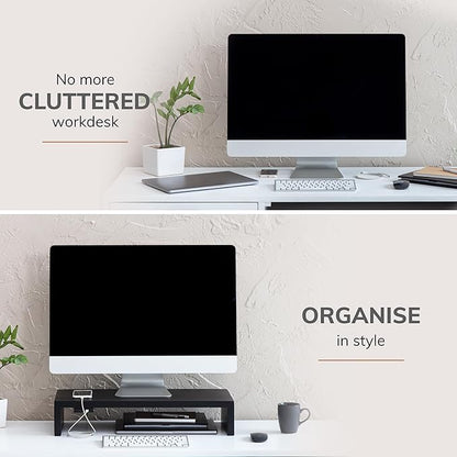 Anji Mountain Wooden Monitor Stand - Elegant Monitor Riser, Perfect Monitor Stand for Desk Organization, Durable Wood Construction monitor stands, Enhances Ergonomics and Workspace Efficiency,Black