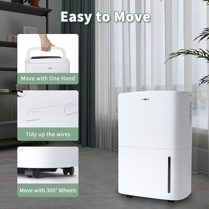 Uhome 150 Pints Dehumidifier with Pump - 7000 Sq. Ft Quiet Dehumidifier for Home, Large Basement, Storages and Large Rooms with 1.85Gallon Water Tank