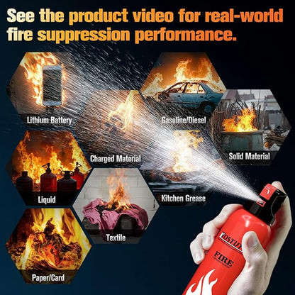 Upgraded 8-IN-1 Fire Extinguisher for Home Vehicle Car Kitchen Boat, Small Fire Extinguishers Spray with Mount for Class A B C K Fire, Portable Non-Toxic Prevent Re-Ignition Easy Clean (3 Pack)