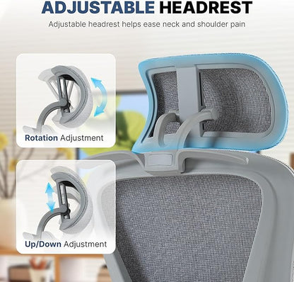Mesh Ergonomic Office Chair with 4D Armrests,High Back Mesh Gaming Chair with Lumbar Support,Adjustable Seat Depth,2D Headrest for Big & Tall