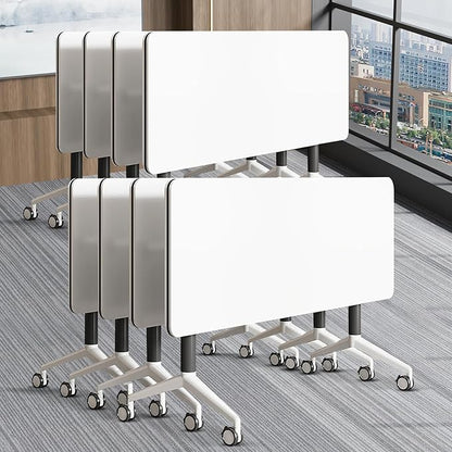 Conference Table, Folding Conference Room Table On Wheels Foldable Office Conference Table Moderen Modular Conference Training Table for Classroom Meeting(White Black 63IN 8PCS)