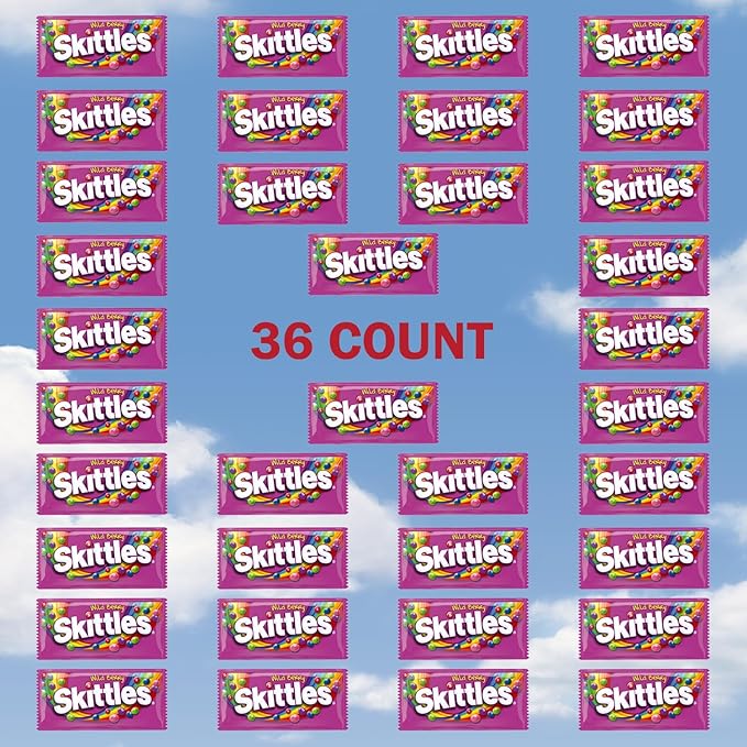SKITTLES Wild Berry Chewy Candy Full Size Movie Night Party Favor Candy Packs Bulk Box, 2.17 oz, (Pack of 36)