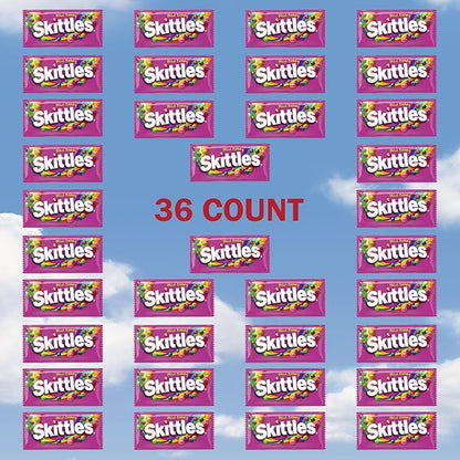 SKITTLES Wild Berry Chewy Candy Full Size Movie Night Party Favor Candy Packs Bulk Box, 2.17 oz, (Pack of 36)