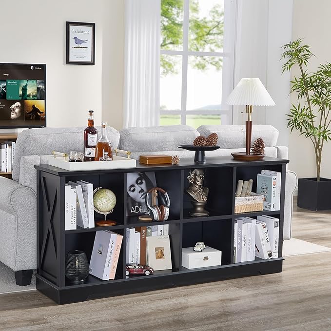 Book Shelf, 8 Cube Storage Organizer, 2-Tier Open Shelf Wooden Bookcase, Freestanding Wood Cube Storage Bookshelf for Bedroom, Living Room, Home Office (Black)