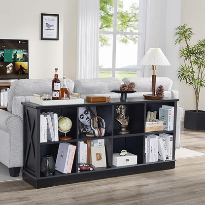 Book Shelf, 8 Cube Storage Organizer, 2-Tier Open Shelf Wooden Bookcase, Freestanding Wood Cube Storage Bookshelf for Bedroom, Living Room, Home Office (Black)