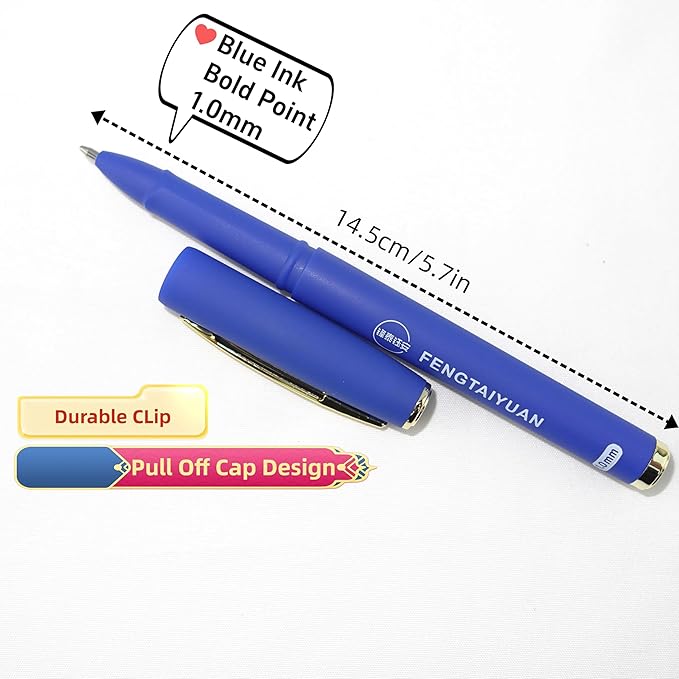 Fengtaiyuan B10P18, Blue Gel Ink Rollerball Pens - Comfortable Non-Slip Grip, Blue Ink, Bold Point, 1.0mm, Quick-Drying Ink, 18-Piece Box (Blue-1.0mm-18 count)