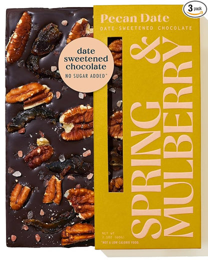 Spring & Mulberry Dark Chocolate Bars – Healthy Dark Chocolate, Date-Sweetened - Pecan Date 3