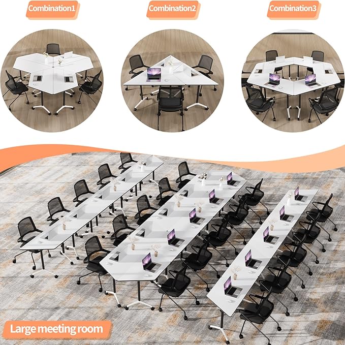 Conference Room Table, 47.2 Inch Folding Conference Tables with Wheels, Modern Office Meeting Table, Easy Flip & Nest Design, Rectangular Seminar Tables with Metal Frame for 2-24 People (L, 8PCS)