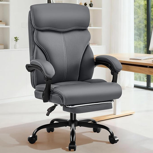 AreShark Office Chair - Ergonomic Comfortable High Back Computer Desk Chair with Foot Rest - Executive Breathable Swivel Rolling Reclining Leather Chair with Lumbar Support for Home Gaming Relaxing