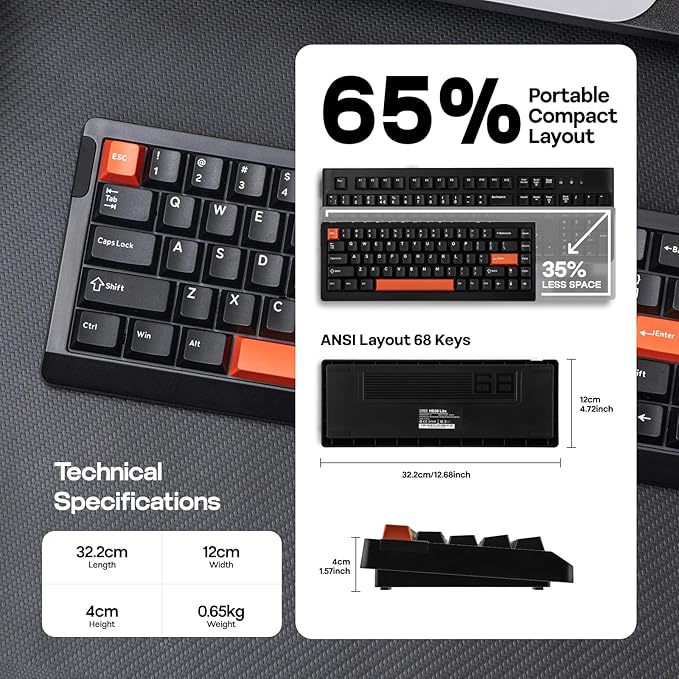 EPOMAKER HE68 Lite Hall Effect Gaming Keyboard, 8k Polling & 128K Scan Rate, 0.005mm Adjustable Trigger, 0.125ms Latency, 5-Layer Sound-Dampened, Snap Key, SOCD, A-RGB, Wired, Mac Software (Black Red)