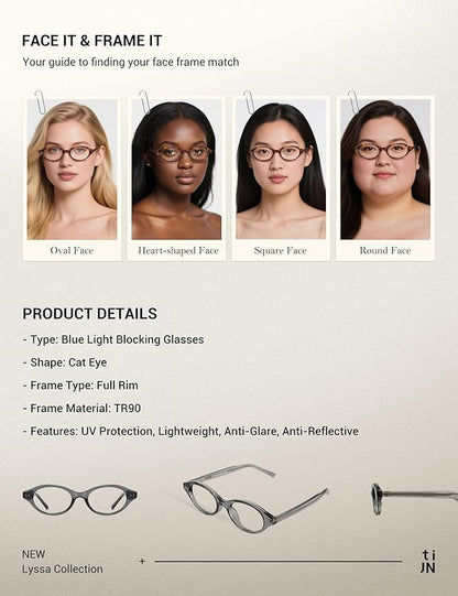 TIJN Olisa Blue Light Blocking Glasses for Women Men,Oval Glasses Frame Bluelight Glasses for Gaming/Computer/Screen