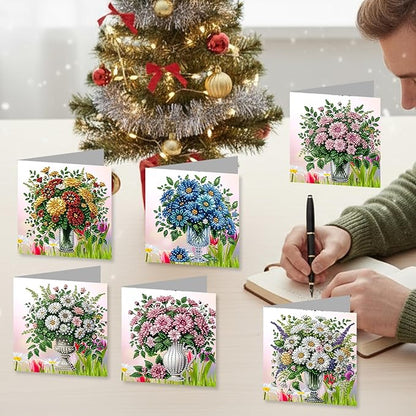 jinglinhh 12pcs Daisy Flower Vase Diamond Art Painting Greeting Cards with Envelopes, DIY Card Making Kits for Adults, Diamond Art Christmas Cards for Birthday Holiday Postcards Craft Gifts