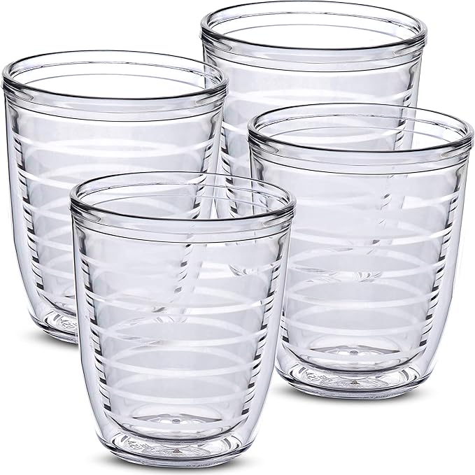 12oz Insulated Tumblers Plastic - Great for Iced Coffee & Hot Drinks, 4 pack Clear Double Wall Insulated Drinking Glasses Cups, BPA-Free, Reusable Cups, Camping, Travel, Kitchen, Party