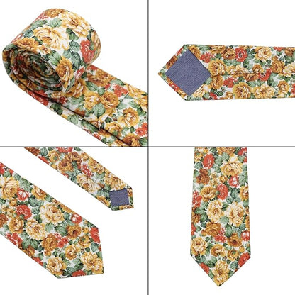 Cotton Floral Ties for Men 2.76" Men's Skinny Tie Linen Flower Printed Neck Tie for Wedding Dating Party