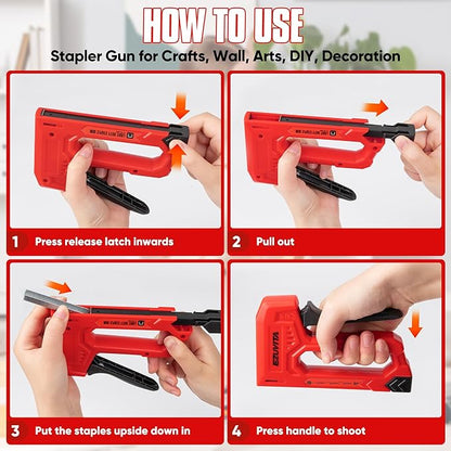 Light Duty Staple Gun for Wood, Red Upholstery Staple Gun Kit with 2000pcs JT21 Staples 1/4, 5/16, 3/8 inch and Staple Remover, Stapler Gun for Crafts, DIY, Classroom, Decoration