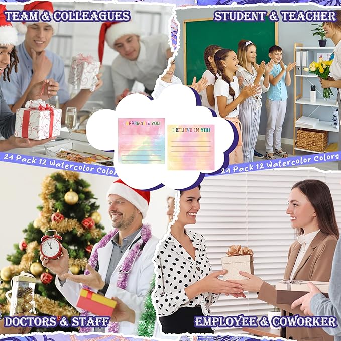 Yinder 24 Pcs Inspirational Sticky Notes Christmas Stocking Stuffers Motivational Sticky Notes Pad Employee Appreciation Gift Bulk for Teacher Nurse Coworker Office 3 x 3'' (Appreciation,Watercolor)