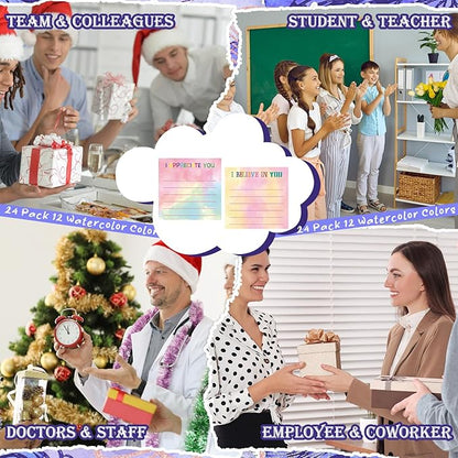 Yinder 24 Pcs Inspirational Sticky Notes Christmas Stocking Stuffers Motivational Sticky Notes Pad Employee Appreciation Gift Bulk for Teacher Nurse Coworker Office 3 x 3'' (Appreciation,Watercolor)
