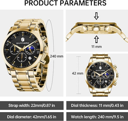 BY BENYAR Mens Watches Analog Quartz Chronograph Waterproof Wrist Watches for Men Fashion Business Work Casual Sport Designer Dress Watch with Calendar Elegant Gifts for Men