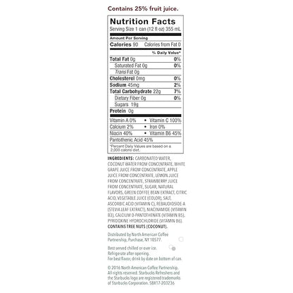 Starbucks, Refreshers with Coconut Water, Strawberry Lemonade, 12 fl Oz. Cans (12 Pack)
