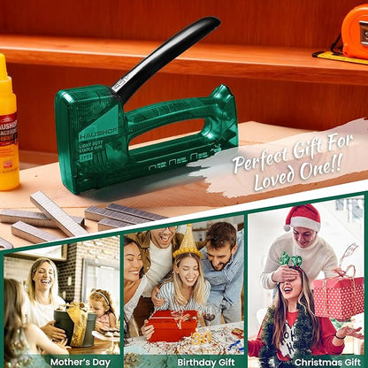 HAUSHOF Light Duty Staple Gun, Upholstery Staple Gun with 800PCS JT21 Staples and Stapler Remover, Fits JT21 Staple of 1/4'', 5/16'' & 3/8'', Used for Wood, Classroom, Crafts, DIY (Green Transparent)