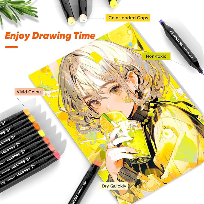 Soucolor Alcohol Markers Art Set, Aesthetic Cute Preppy Stuff School Supplies,Art Kits Supplies Gifts for Teens Girls Boys,101 Dual Tip Sketching Coloring Drawing Markers for Kids Adult Coloring Books