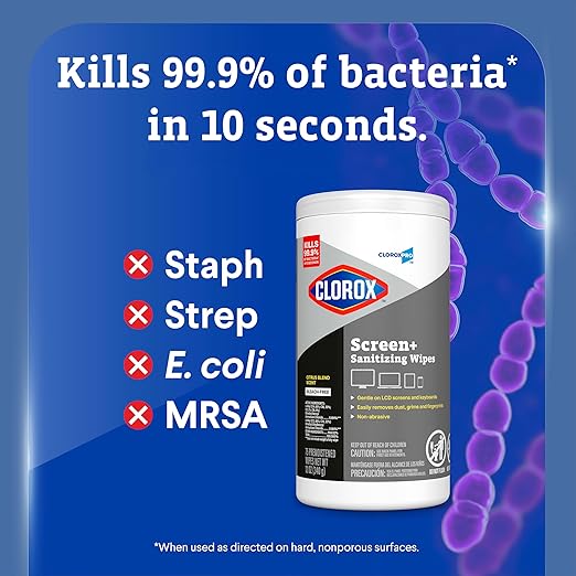 CloroxPro Clorox Screen+ Sanitizing Wipes, Bleach Free Cleaning Wipes, Citrus Blend Scent, 75 Count