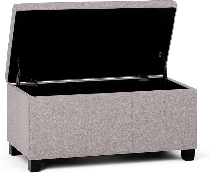 SIMPLIHOME Dover 36 inch Wide Contemporary Rectangle Storage Ottoman Bench in Cloud Grey Linen Look Fabric, Assembled, For the Living Room, Entryway and Family Room