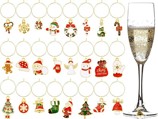 Junkin 24 Pcs Wine Glass Charms Markers Tags for Stem Glasses Drink Markers Wine Charm Ring Identifier for Wedding Bachelorette Tasting Holiday Party Favor Decoration (Vivid Style)