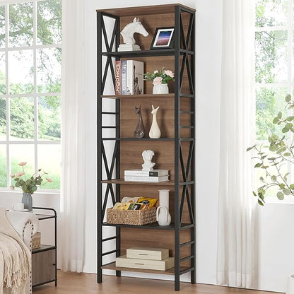 HOMISSUE Tall Bookshelf, 7-Tier Book Shelf, Rustic Wood Metal Bookshelves and Bookcases, Freestanding and Industrial Open Bookcase for Home Office, Living Room and Bedroom, Vintage Brown