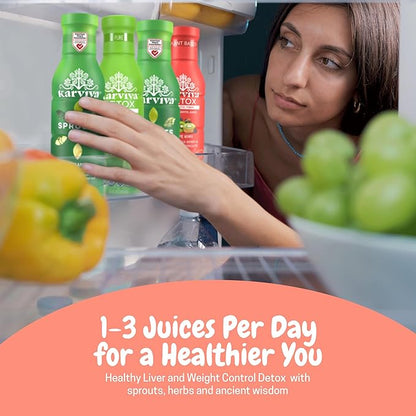 Karviva Organic Juice Cleanse for Sugar Detox & Weight Control - Ancient Eastern Remedies for Healthy Digestion & Gentle Detox with Sprouts, Aloe Vera - Prebiotic Fiber, Electrolytes & Antioxidants (6 BPA-Free Bottles, 12 fl oz Each)