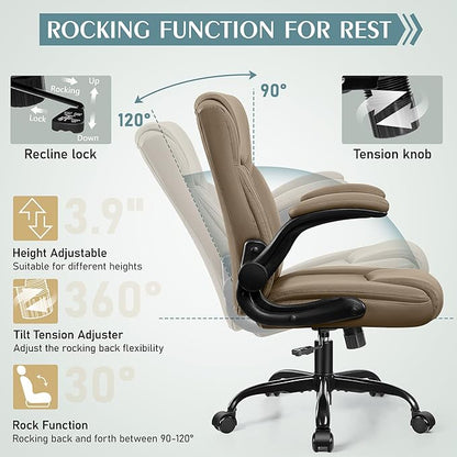 Leather Office Chair, PU Home Computer Desk Chairs with Ergonomic Back Support, 360°Swivel Free，Small Gaming Chair with Wheels and Adjustable Armrests, for Short People Use