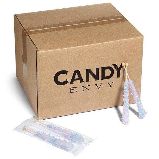 Candy Envy - Iridescent Lavender Rock Candy Sugar Sticks - Tutti Frutti Flavored - 144 Indiv. Wrapped